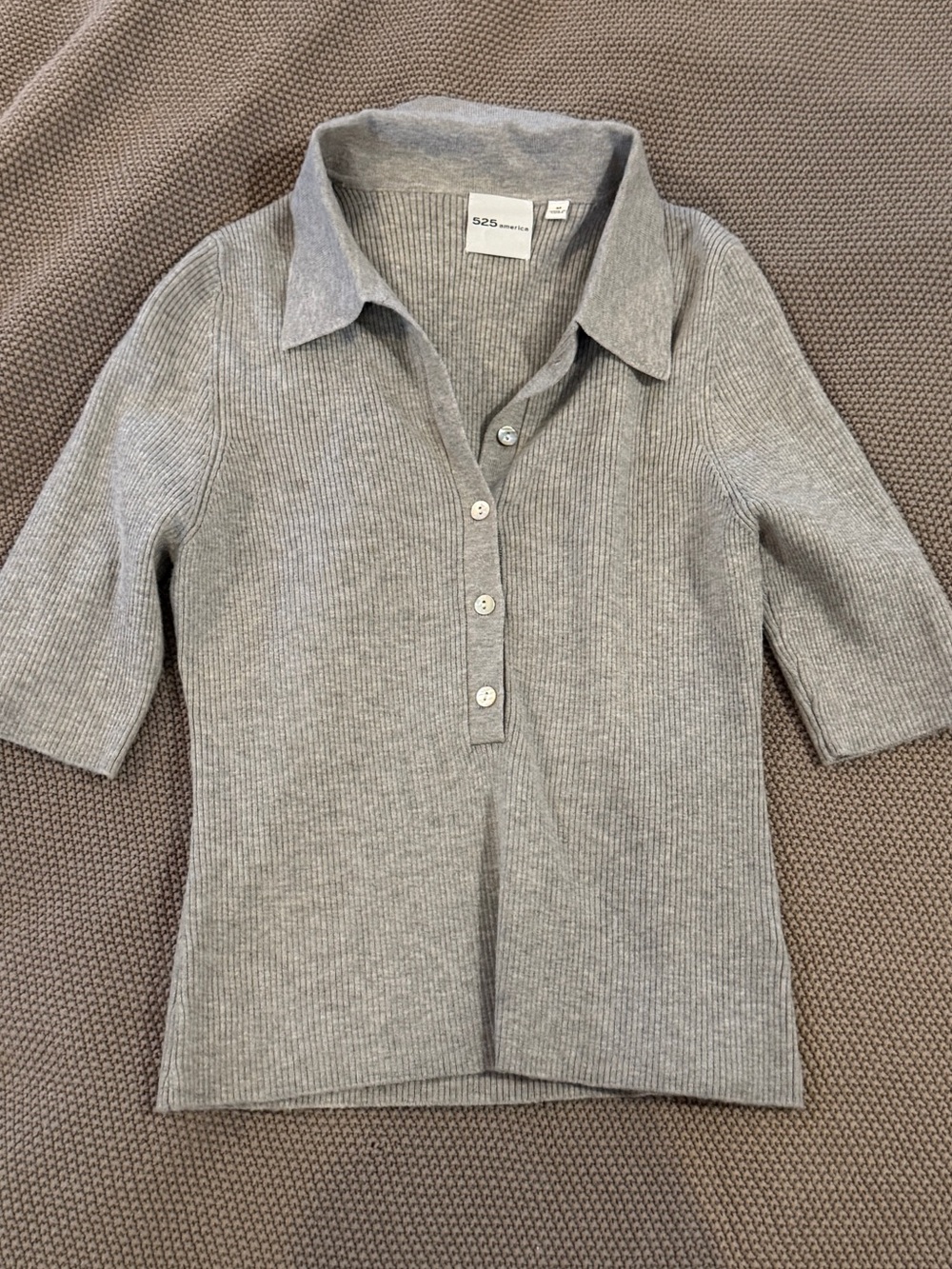 Revolve 525 America Ginny Short Sleeve Polo Collar Top in Grey Mist Heather